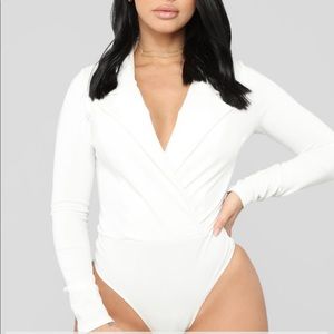 Fashion Nova White “Blazer-like” Bodysuit